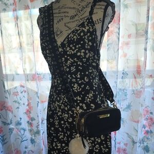 Steve Madden Black Crossbody Camera Bag with Gold Hardware